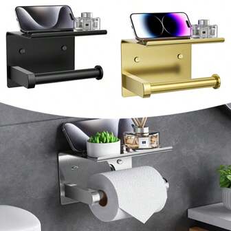 304 Stainless Steel Toilet Paper Holder, Excellent Anti-Corrosion And Anti Rust Performance, Multiple Colors To Choose From, Adhesive Or Screw Wall Mounted Is An Ideal Choice For Bathroom Organization Home Bathroom Decor Bathroom Organizer Fall Decor Back To School