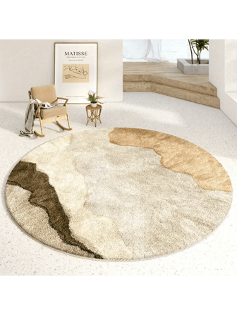 Round Polyester Area Rug – Abstract Ink Splash Style High Pile Fluffy Carpet For Living Room, Bedroom – Machine Washable, Non-Slip Luxurious Decorative Mat (Less Than 70.87inch, Under 2.16m²)