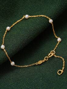 1Pc Dainty 925 Sterling Silver Zirconia/Pearl Bracelet For Women Hand Chain Bracelet Waterproof Adjustable Bracelet Perfect For Women Jewelry Gift