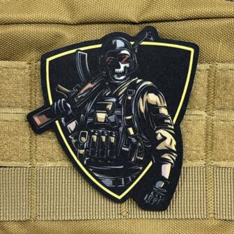 1pc Skeleton Warrior Embroidered Tactical Patch, Military Morale Badge, Durable Polyester Tactical Team Emblem With Hook And Loop For Backpack And Clothing