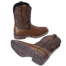 Pasuot Cowboy Boots For Men - Western Boot Men's Cowboy Boots With Square Toe | Cowboy Western Boot | Pull-On Boots| Old West Style Embroidered,Brown - 深棕色 - 查看 4