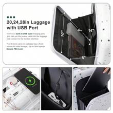Merax 行李箱 4 件套带 USB 端口，20、24 英寸，采用前开口设计，航空公司认证随身行李箱带杯架，ABS+PC 硬壳行李箱带可扩展旅行袋