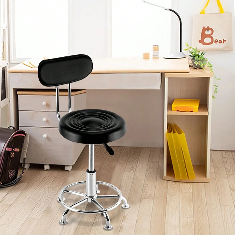 Stool Salon Chair With 360-Degree Swivel Seat Heavy Duty Hydraulic Height Adjustable High Barber Cutting Stools (Black, With Backrest) - 黑色 - 查看 1