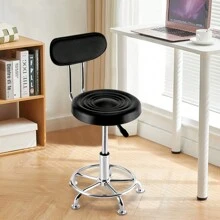 Stool Salon Chair With 360-Degree Swivel Seat Heavy Duty Hydraulic Height Adjustable High Barber Cutting Stools (Black, With Backrest) - 黑色 - 查看 3