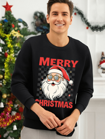 Christmas Print American Portrait Graphic Crew Neck Long Sleeve Pullover Sweatshirt For Men