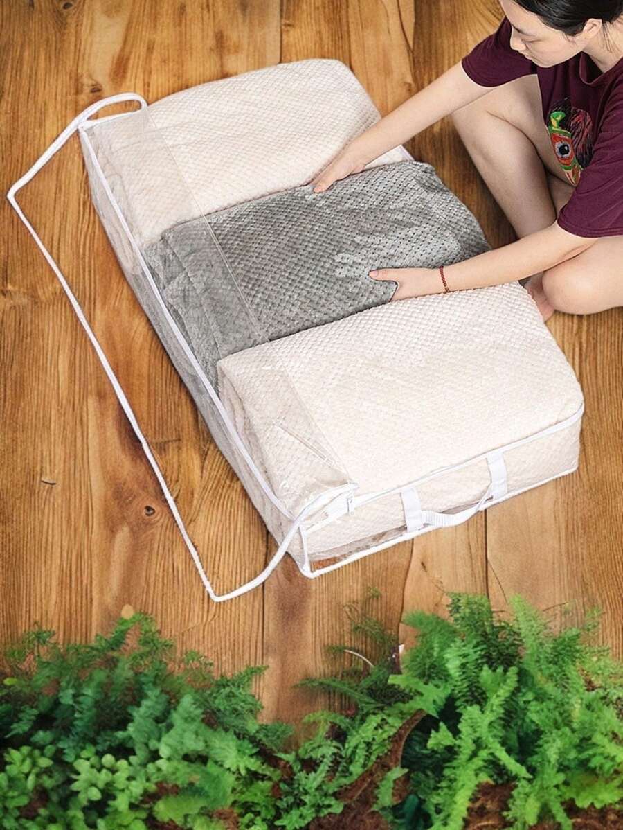 1pc Transparent Dual Zipper Clothes/Quilt Storage Bag, Rectangular Underbed Storage Box For Home Organization - Multicolor - View 1