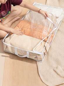 1pc Transparent Dual Zipper Clothes/Quilt Storage Bag, Rectangular Underbed Storage Box For Home Organization - Multicolor - View 5