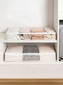 1pc Transparent Dual Zipper Clothes/Quilt Storage Bag, Rectangular Underbed Storage Box For Home Organization - Multicolor - View 6