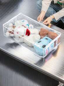 1pc Transparent Dual Zipper Clothes/Quilt Storage Bag, Rectangular Underbed Storage Box For Home Organization - Multicolor - View 4