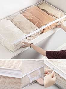 1pc Transparent Dual Zipper Clothes/Quilt Storage Bag, Rectangular Underbed Storage Box For Home Organization - Multicolor - View 8