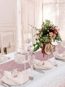 2pcs/Pack Tablecloth And Sequin Table Runner Set Polka Dots Confetti Table Cover Dining Plastic Table Cloths Glitter Decorations For Birthday Wedding Anniversary Party Supplies - Multicolor - View 8