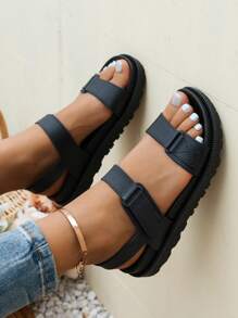 SHIHUA Women Summer 2024 Flat Sandals, Versatile Soft Sole Comfortable Casual, Plus Size College Style Lady-Like Minimalist Sporty Beach Shoes