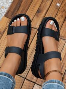 SHIHUA Women Summer 2024 Flat Sandals, Versatile Soft Sole Comfortable Casual, Plus Size College Style Lady-Like Minimalist Sporty Beach Shoes