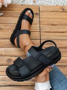 SHIHUA Women Summer 2024 Flat Sandals, Versatile Soft Sole Comfortable Casual, Plus Size College Style Lady-Like Minimalist Sporty Beach Shoes