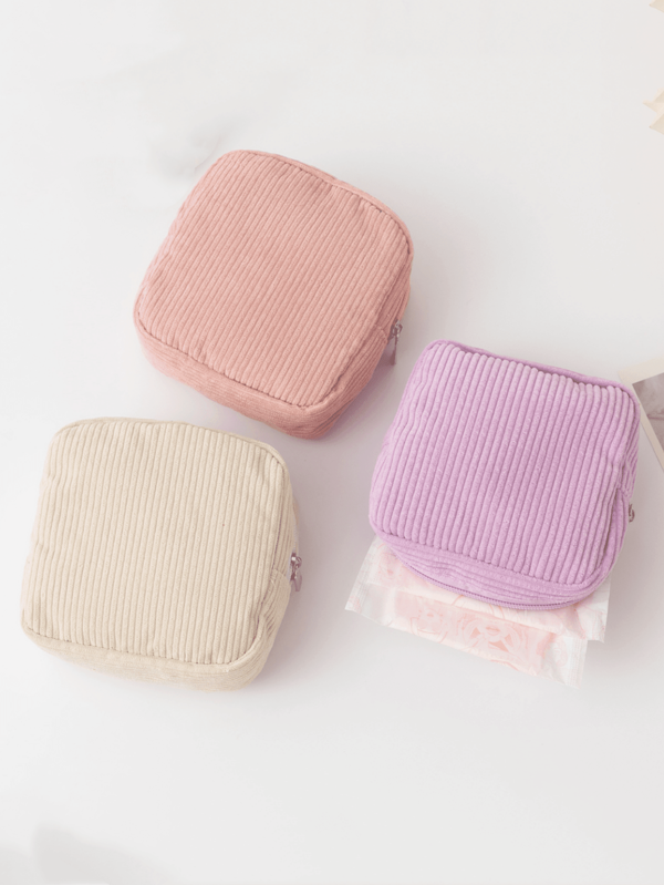 1pc Corduroy Large Capacity Organizer Pouch, Can Hold Sanitary Pads, Coins, Cosmetics, Cards - Convenient For Carrying Lipstick, Pads, Cushion, Coins, Keys, Gift Cards When Going Out, Shopping, School, Travel,Boho Vibes,For Holiday Beach, Bathroom Collection, Bedroom Collection, Large Capacity
