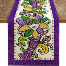 1 pièce Chemin de table de carnaval, masques d'iris, décorations de table de carnaval violettes avec perles, décorations d'intérieur et d'extérieur de style fermier pour fêtes à la maison - Prune - Voir 1