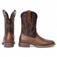 Pasuot Cowboy Boots For Men - Western Boot Men's Cowboy Boots With Square Toe | Cowboy Western Boot | Pull-On Boots| Old West Style Embroidered,Brown - 深棕色 - 查看 5