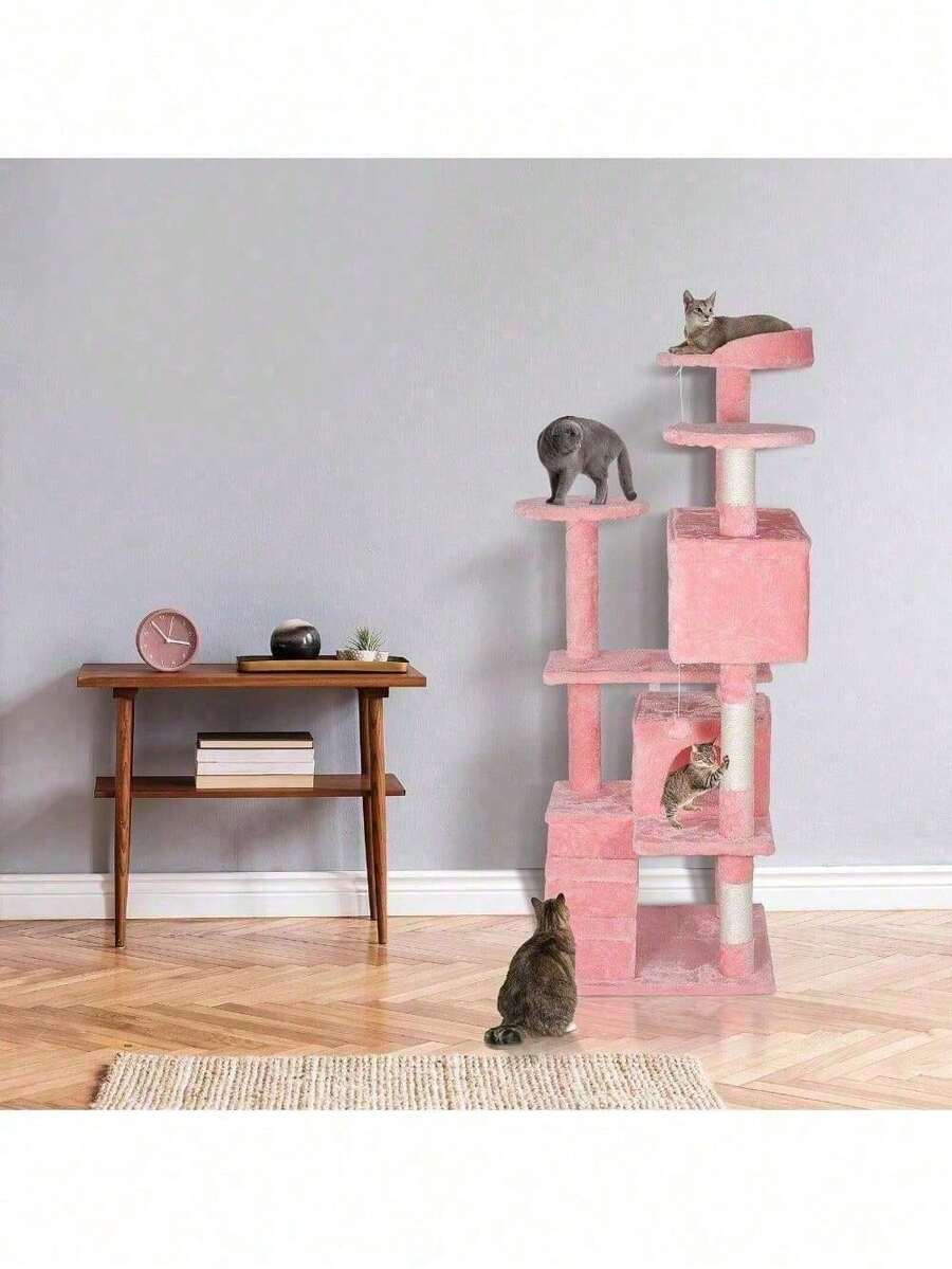 55" Cat Tree Tower Grey/Beige/Blue/Brown  Center Playing House Condo - 粉色 - 查看 1