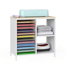 Craft Organization And Storage Cabinet With Crafting Table Organization Workstation, Craft Storage Organizer With Vinyl Roll Holder, Crafting Storage Cabinet - White - View 1