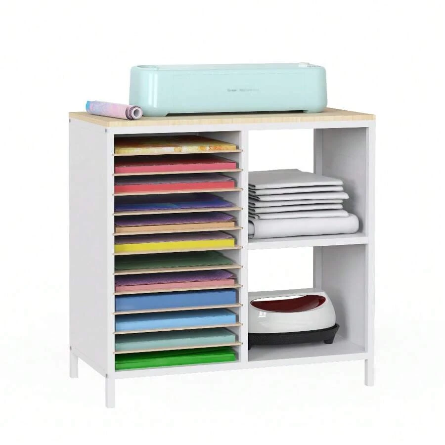 Craft Organization And Storage Cabinet With Crafting Table Organization Workstation, Craft Storage Organizer With Vinyl Roll Holder, Crafting Storage Cabinet - White - View 1