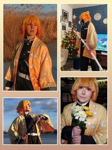 8PCS Anime Cosplay Costumes,Demon Character Costumes,Kimono Robe,Funny Fancy Dress,Slayer Cosplay Costumes,Adult Halloween Rave Party Costumes - 橘色 - 查看 8