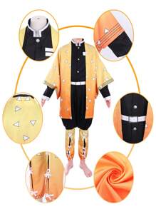 8PCS Anime Cosplay Costumes,Demon Character Costumes,Kimono Robe,Funny Fancy Dress,Slayer Cosplay Costumes,Adult Halloween Rave Party Costumes - 橘色 - 查看 7