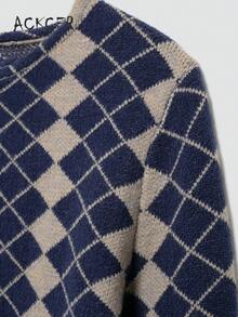 女士时尚甜美钻石提花针织毛衣圆领长袖