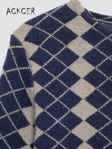 女士时尚甜美钻石提花针织毛衣圆领长袖