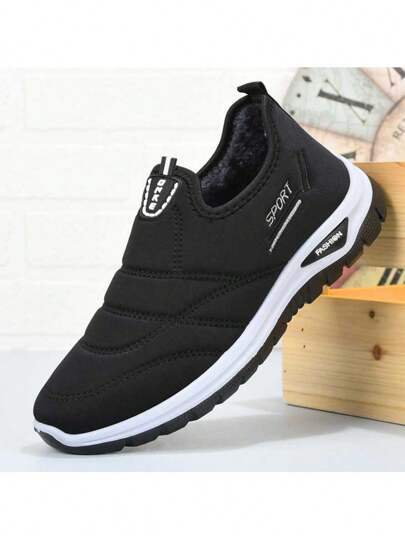 Middle-Aged & Elderly Anti-Slip Ankle Boots, Solid Color, Lightweight, Warm, Easy-On Snow Boots For Outdoor, Winter