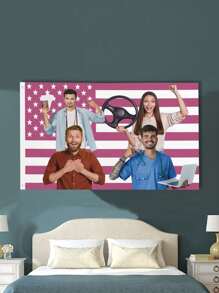 个性化粉红色美国国旗，带定制四人信息，可定制两人，粉红色面料用于家庭装饰、花园、办公室，个性化聚酯装饰旗帜适用于花园、俱乐部、音乐会、酒吧、宿舍、客厅、卧室，适合情侣、家庭和情侣的旗帜，适合作为新年礼物