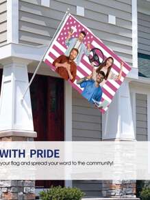 个性化粉红色美国国旗，带定制四人信息，可定制两人，粉红色面料用于家庭装饰、花园、办公室，个性化聚酯装饰旗帜适用于花园、俱乐部、音乐会、酒吧、宿舍、客厅、卧室，适合情侣、家庭和情侣的旗帜，适合作为新年礼物