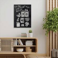 1pc Laundry Room Themed Wall Art - Canvas Painting With Wooden Frame - Versatile Home Decor For Bathroom, Kitchen, Dorm - Ideal For , Halloween, Birthday, Graduation, Back-To-School Gifts