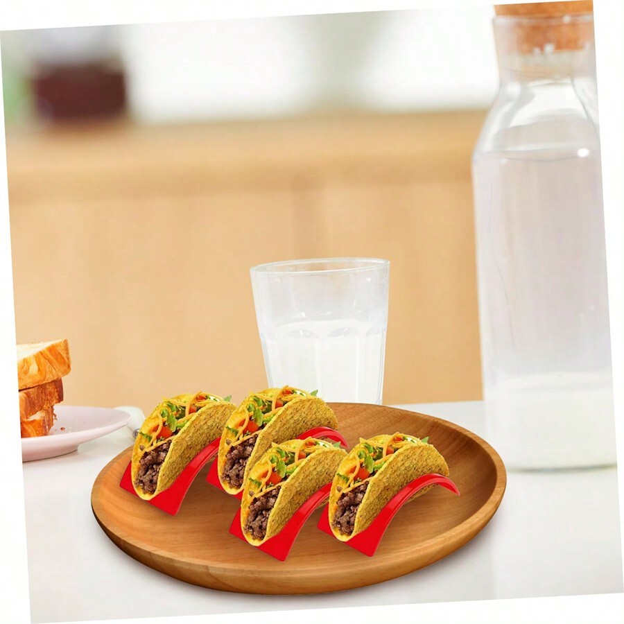 Sinzau Support à Tacos En Acier Inoxydable, 4 Pièces Porte Tacos, Ondulé Supports De Plateau à Tacos, Réutilisables Taco Holder, Supports à Hot Dogs, Avec Poignée, Pour Sandwichs, Hot Dogs, Crêpes