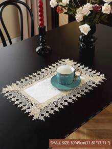 1pc Jacquard Satin Fabric Tablecloth With Exquisite Embroidery, Square, Rectangle, Anti-Dirty & Heat Insulation Dining Mat, Home Decoration For Family Gathering, Festival Party & Weddings - Khaki - View 9