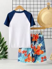 时尚儿童泳装，男童短袖泳衣套装（含泳裤），全新设计，适合大童 - 彩色 - 查看 2