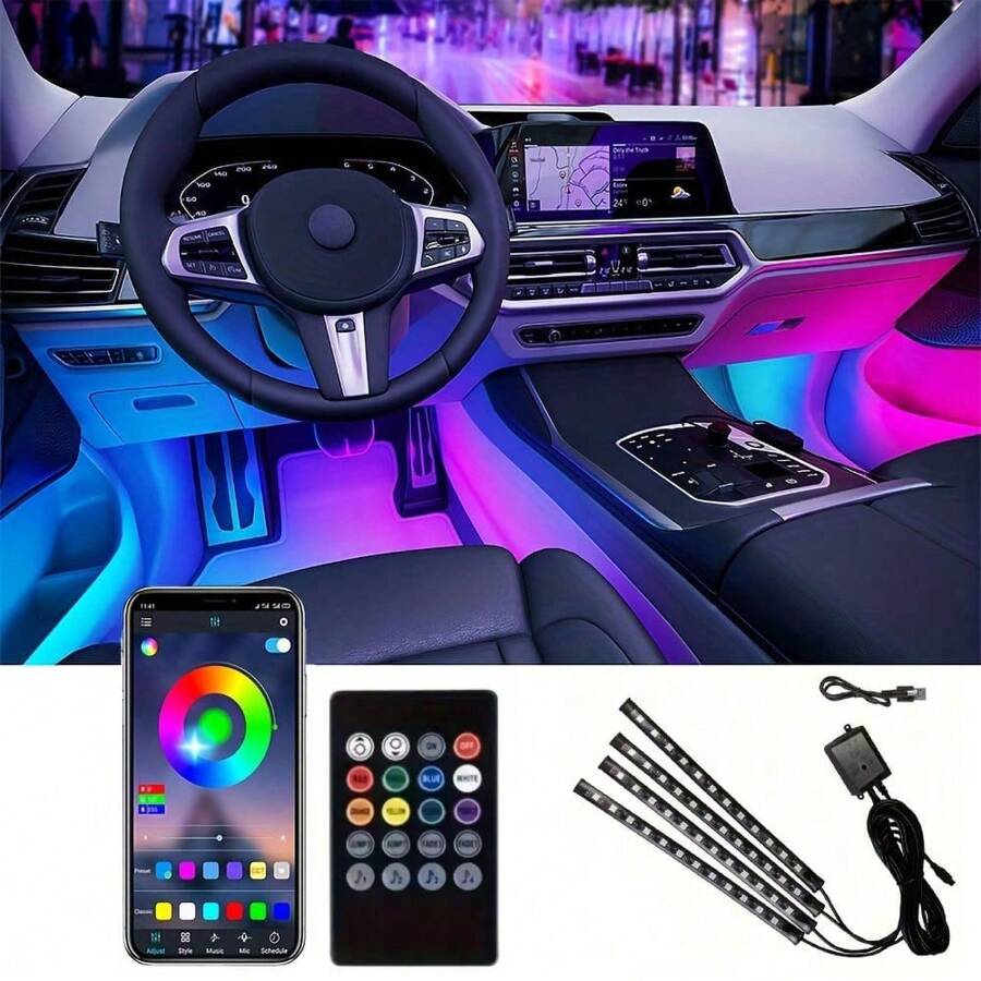 1pc Wireless Remote Control Car Ambient Lighting, Romantic Multi-Color Adjustable Interior Decor Light Strip, Easy Installation, Holiday Gift