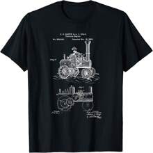 Vintage Patent Print 1880 Steam Traction Engine Tractor T-Shirt - 黑色 - 查看 1