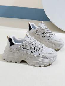 1 Paio di Sneaker Bianche Stile Coreano Nuovo per la Primavera 2025, Stile Ins, Scarpe Sportive Casual con Suola Spessa e Platform