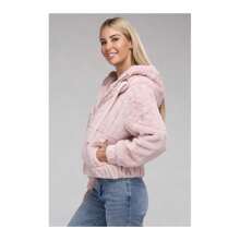 Fluffy Zip-Up Teddy Hoodie - Burgundy - View 4