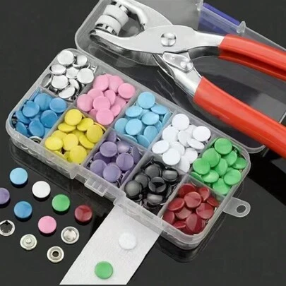 EDCUEBE7 50/200pcs Snap Fasteners With Plier Tool, Colorful Seamless Invisible Snap Kit And 10-Grid Storage Box, Suitable For DIY Crafts, Pants, Bibs, Hats, Shoes, Umbrellas, Garment Sewing (Assorted Snap Button Colors, No Box)