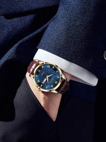 FANSICHEN Jam Tangan Tahan Air Bercahaya Terbaru, Jam Tangan Quartz Pria dengan Kalender Ganda, Dial Besar Ultra Tipis, Cocok untuk Pemakaian Sehari-hari, Hadiah untuk Pria di Hari Raya - Biru - View 6