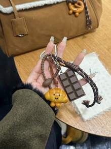 Yogodlns Alkaline Water Braided Cord Calf Horn Bread Keychain DIY Pendant Bag Decor Keychain, Multi-Element Cute Bread Chocolate Bag Charm Doll Creative Nylon Rope Pendant Keychain Decor