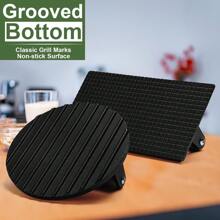 Cast Iron Flat Press Griddle Steak/BBQ Grill Square/Round Striped/Lattice, No Coating With Wooden Handle - Black - View 3
