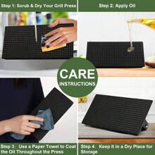 Cast Iron Flat Press Griddle Steak/BBQ Grill Square/Round Striped/Lattice, No Coating With Wooden Handle - Black - View 6