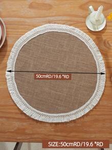 1pc 100% Linen Vintage Rustic Lace Edge Round Placemat, Suitable For Kitchen, Dining Table, Desk, Coffee Table, Vanity, Home Decor, Living Room, Bedroom, Yard, Indoor Outdoor, Camping, Villa, Holiday, Party, Wedding, Cabinet, Family Gathering, Holiday Decoration