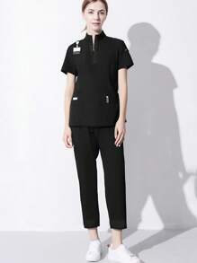Conjunto de Uniforme de Enfermera, Uniformes de Trabajo Para Enfermeras - Negro - Ver 4