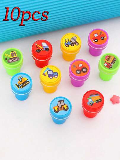 10枚可爱卡通工程车印章，奖励及计划装饰印章，适合学生（随机发货）返校季