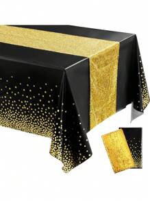 2pcs/Pack Tablecloth And Sequin Table Runner Set Polka Dots Confetti Table Cover Dining Plastic Table Cloths Glitter Decorations For Birthday Wedding Anniversary Party Supplies - Multicolor - View 6