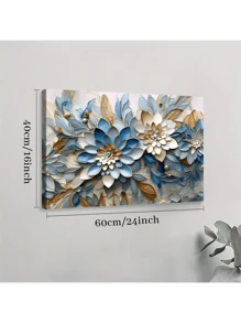 1 Pc Blue Abstract Flower Wooden Framed Canvas Painting Thickness 2.25cm/0.9inch High Quality Wall Art Prints Poster Direct Hanging Wall Picture Decor For Home Gifts, Gift,Living Room, Bathroom, Bedroom, Kitchen - 藍色 - 查看 9