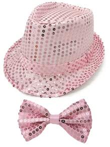 Forever & Moment Ensemble de 2 pièces d'accessoires disco pour femmes des années 1970 : nœud papillon pailleté et brillant, réglable au cou, en couleur unie, et casquette disco étincelante pour le bal des finissants